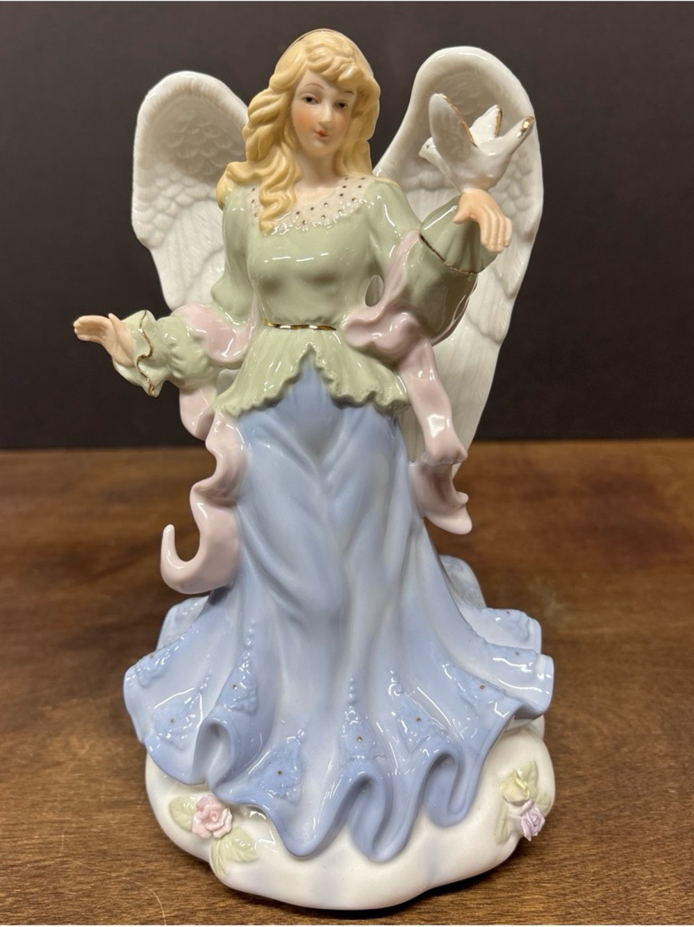 Vintage Porcelain Pastel Musical Angel Figurine - Blue, Green & Pink